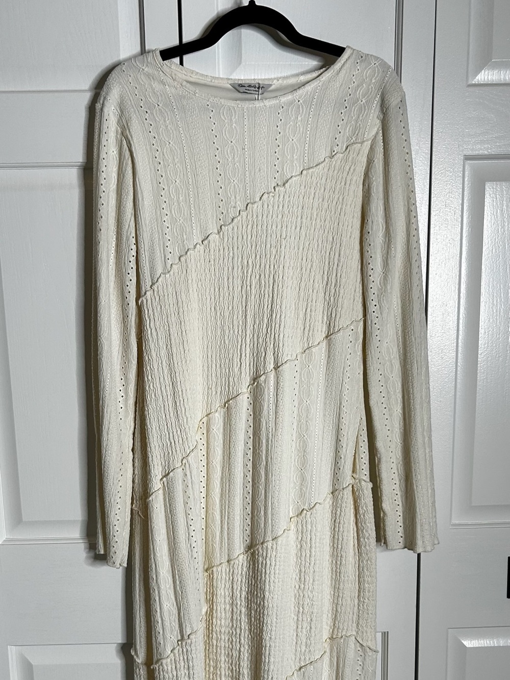 Miss Selfridge Cream Long Sleeve Textured Midi Dress